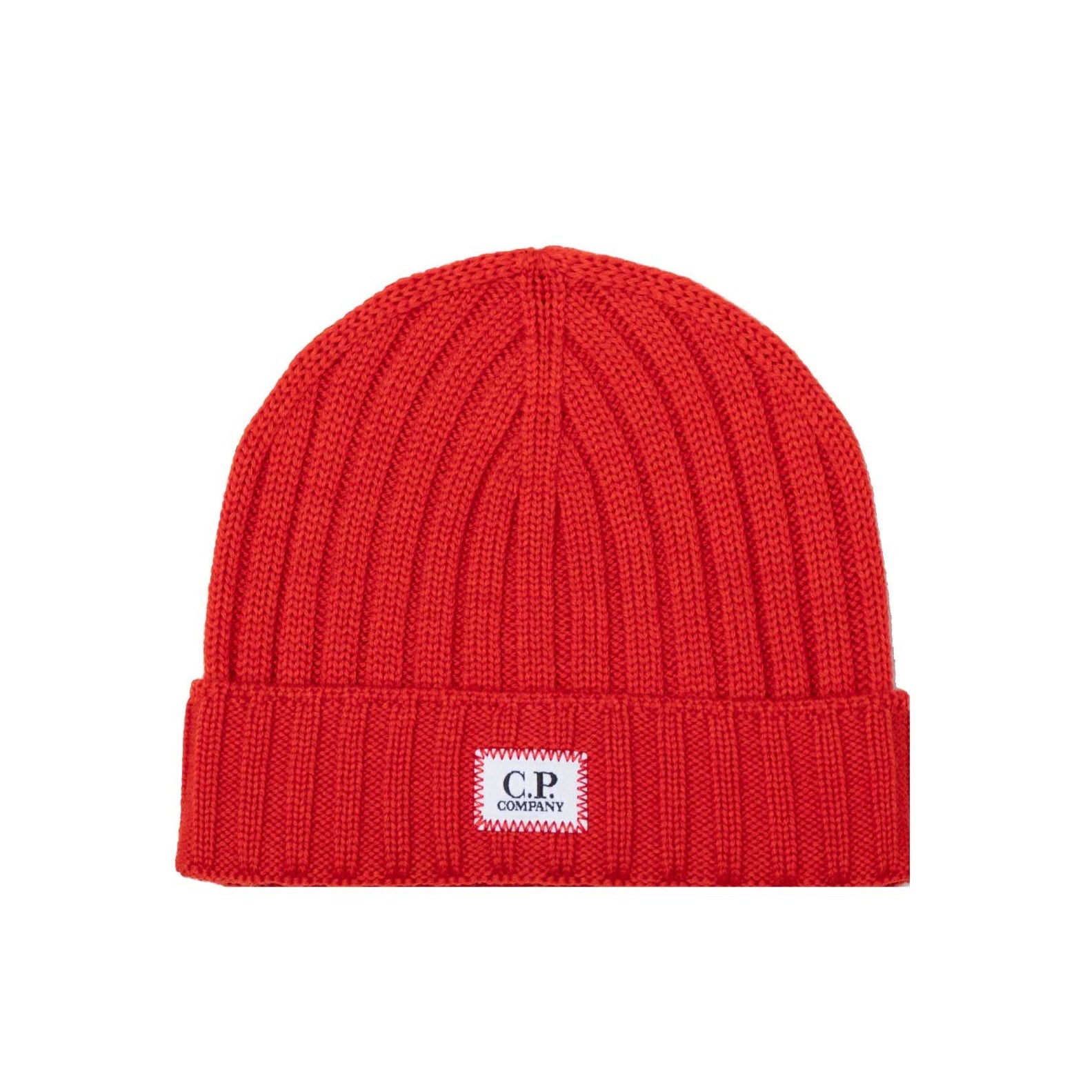 C.P. Company CMAC120A Patch Logo Beanie - 486 Pompeian Red - Escape Menswear