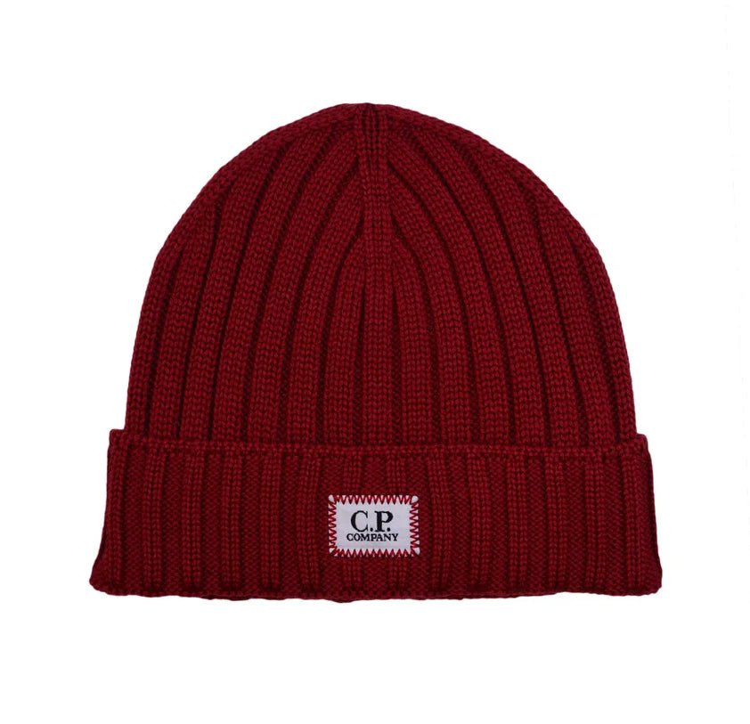 C.P. Company CMAC120A Patch Logo Beanie - 560 Ketchup - Escape Menswear