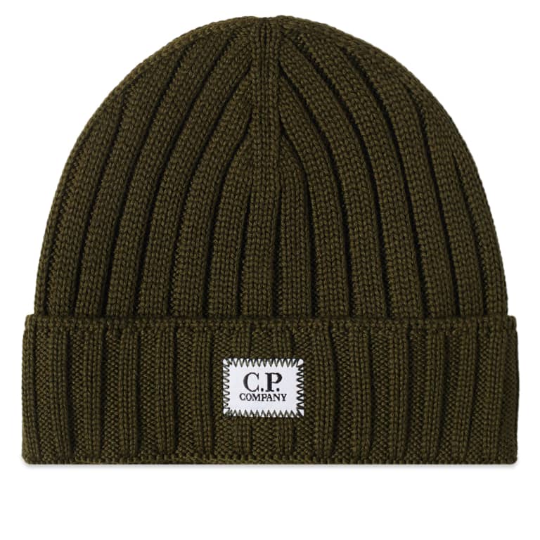 C.P. Company CMAC120A Patch Logo Beanie - 661 Olive - Escape Menswear