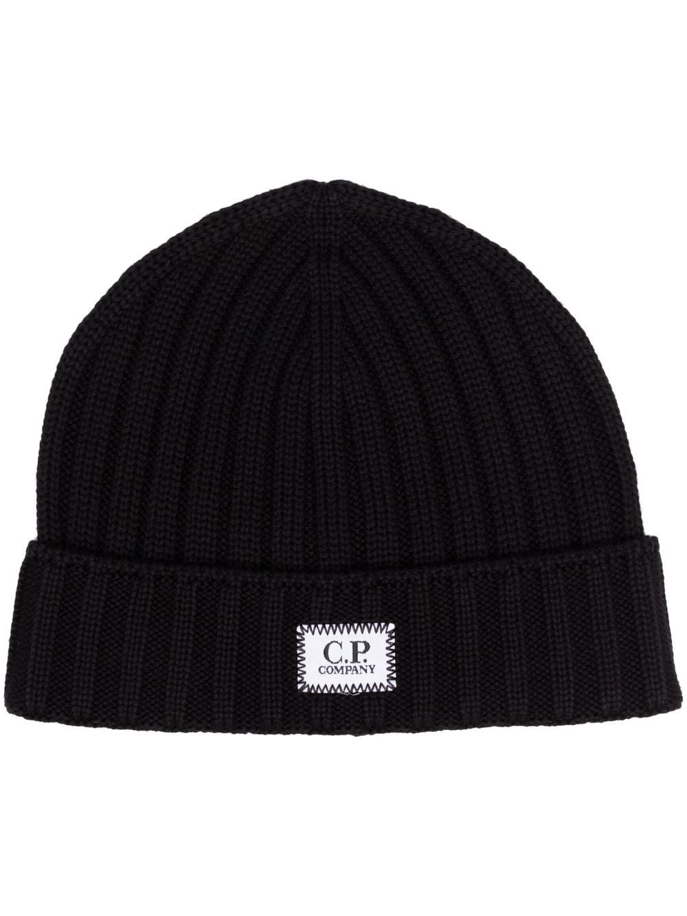 C.P. Company CMAC120A Patch Logo Beanie - 999 Black - Escape Menswear