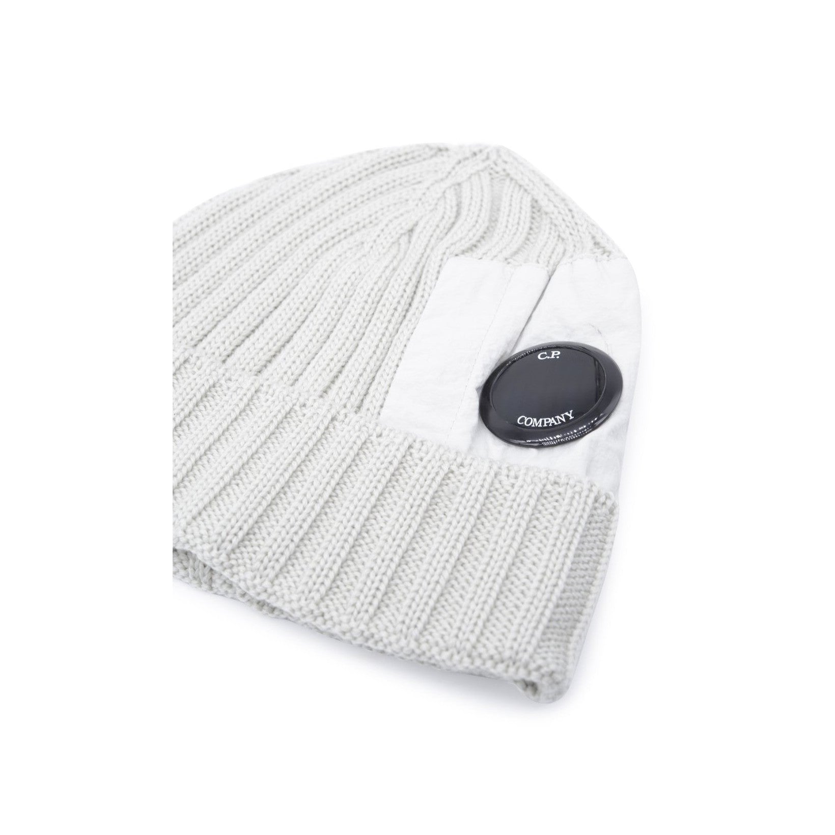 C.P. Company CMAC300A Wool Ribbed knitted Lens Beanie - 118 Pelican White - Escape Menswear