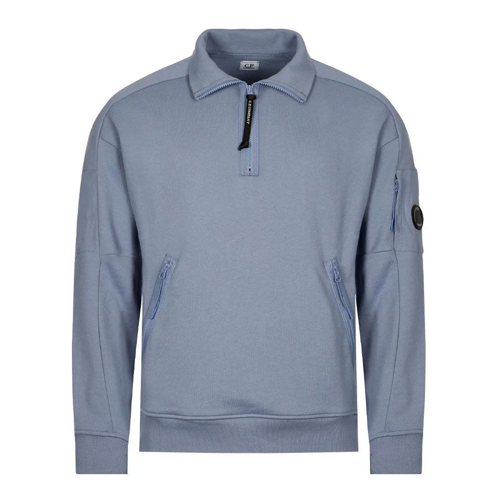 C.P. Company CMSS060A Polo Collar Diagonal Raised Fleece - 843 Infinity Blue - Escape Menswear