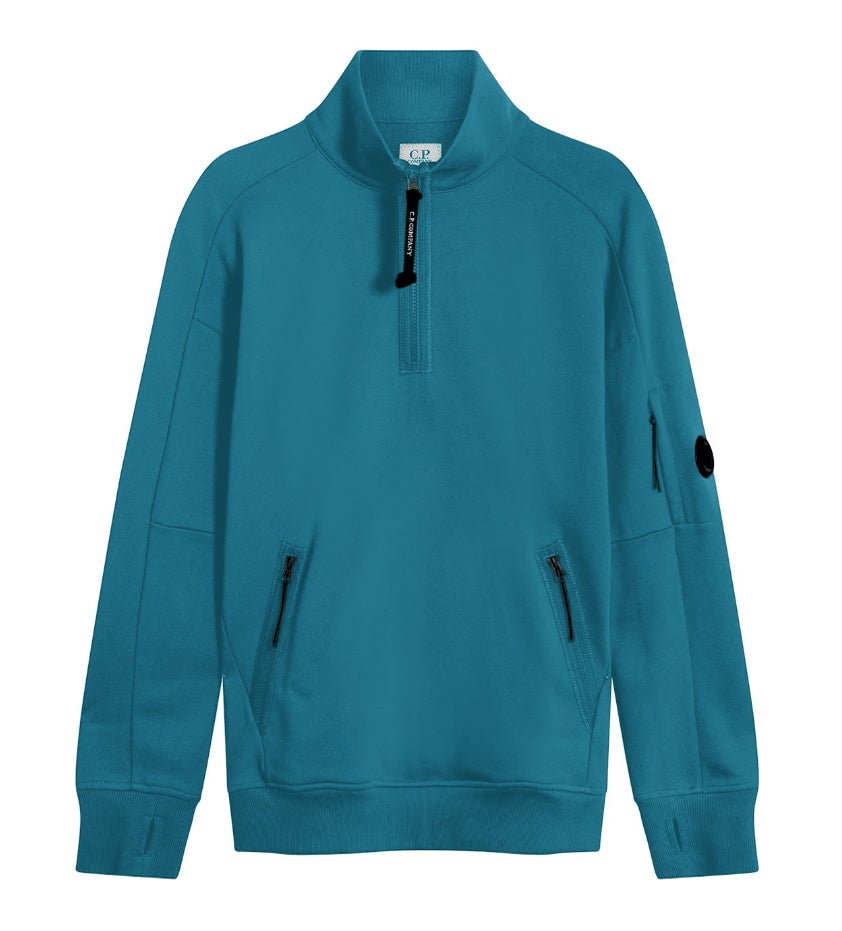 C.P. Company CMSS060A Polo Collar Diagonal Raised Fleece - 861 Spruce Blue - Escape Menswear
