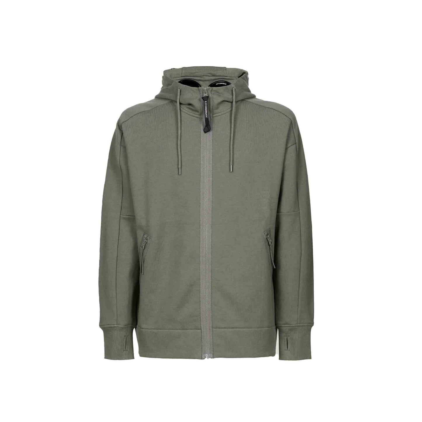 C.P. Company CMSS082A Diagonal Raised Fleece Zip Hoodie - 669 Thyme Green - Escape Menswear