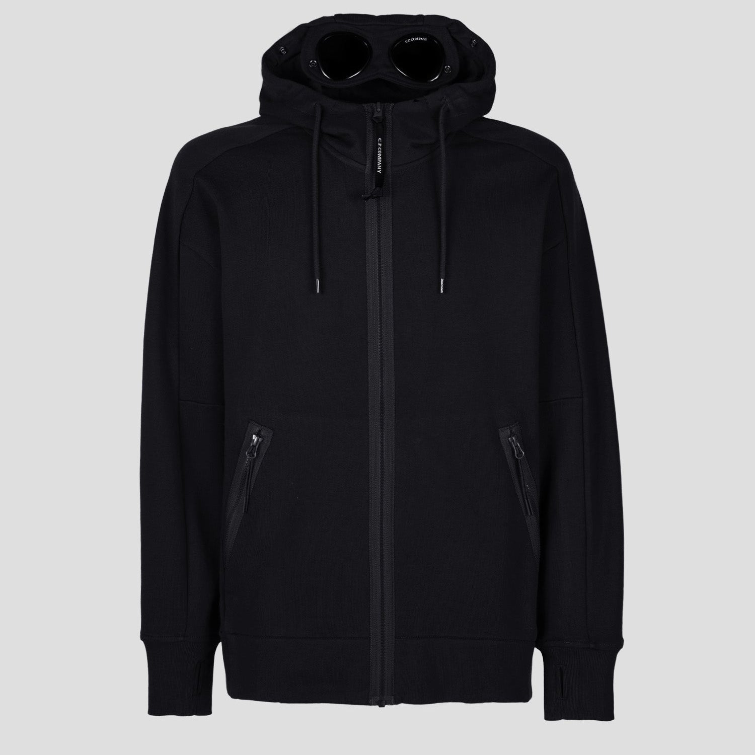 C.P. Company CMSS082A Diagonal Raised Fleece Zip Hoodie - 999 Black - Escape Menswear