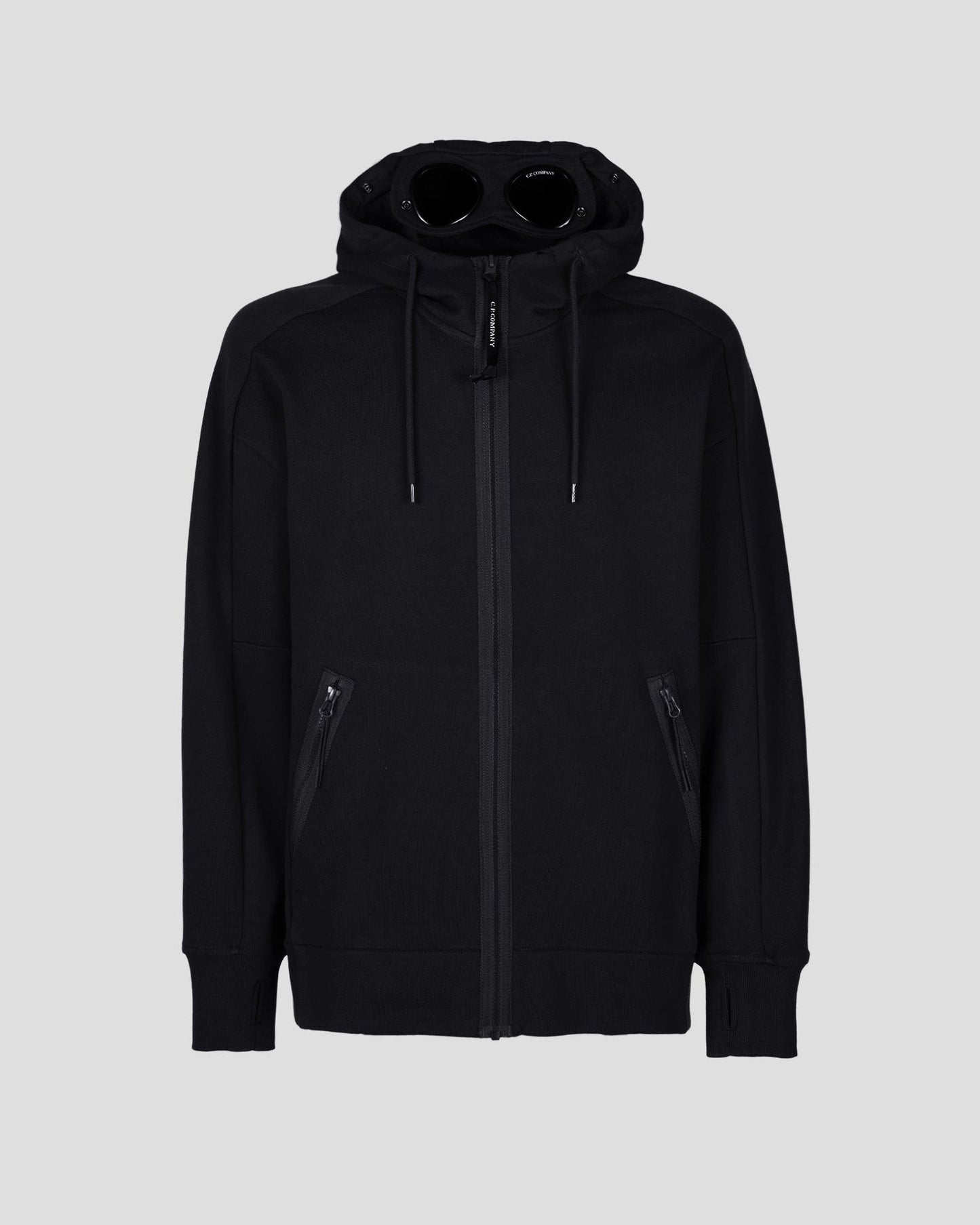 C.P. Company CMSS082A Diagonal Raised Fleece Zip Hoodie - 999 Black - Escape Menswear