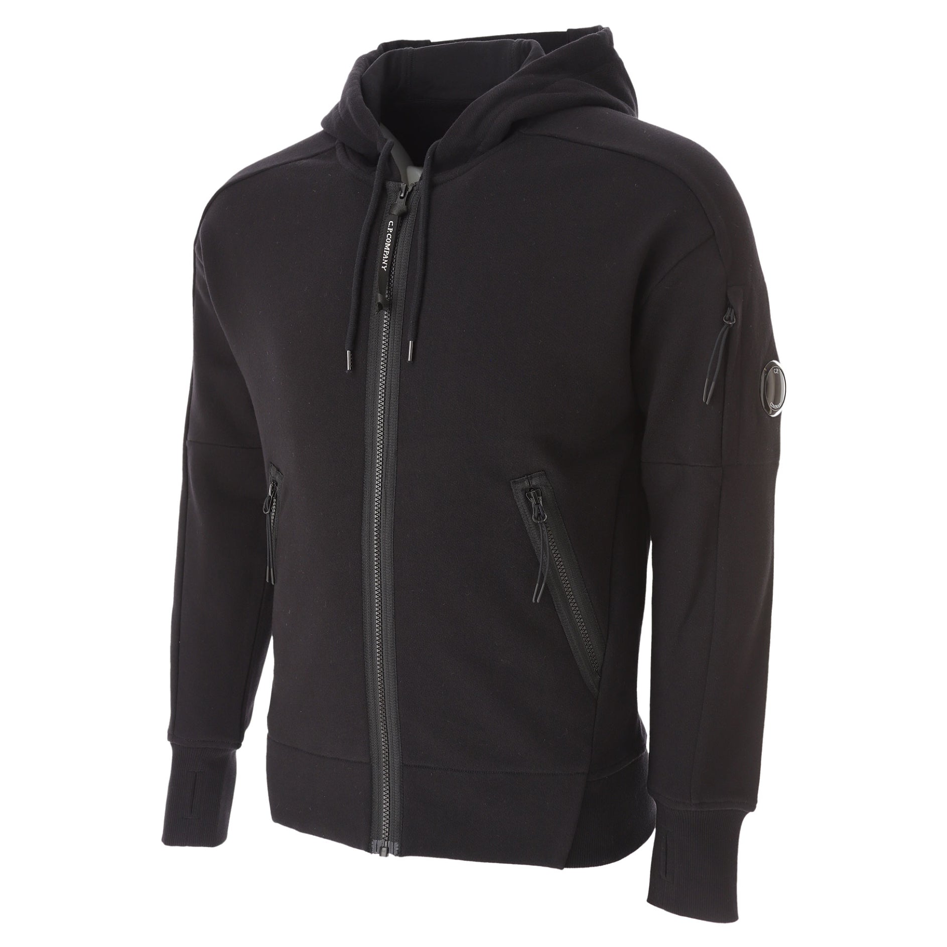 C.P. Company Goggle Zip-Through Hoodie - 999 Black - Escape Menswear