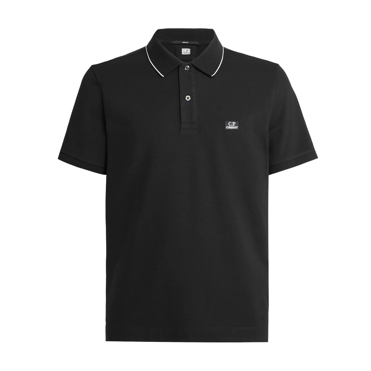 C.P. Company Short Sleeve Tipped Polo - 999 Black - Escape Menswear