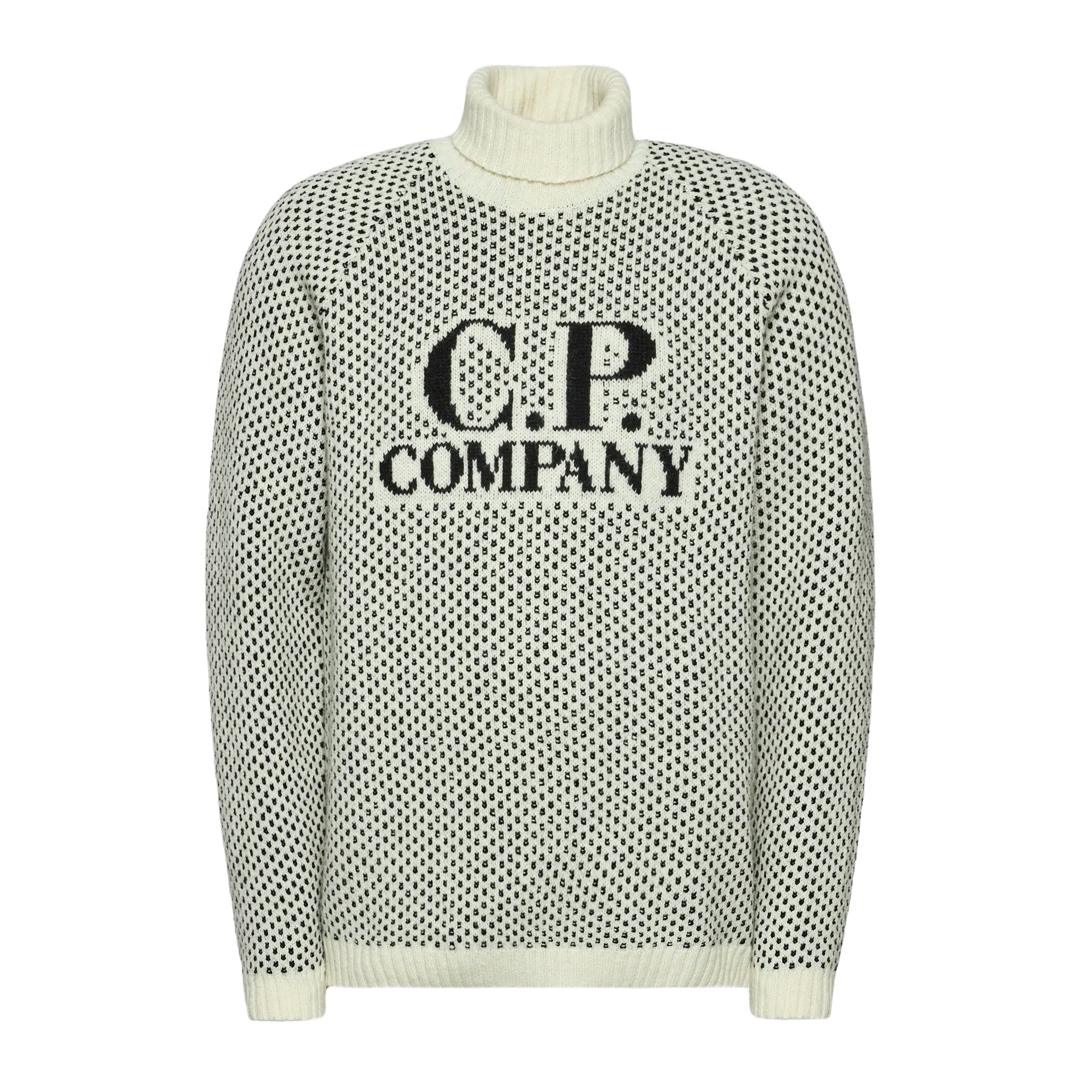 C.P. Company Wool Jacquard Roll Neck Knit - V01 White - Escape Menswear