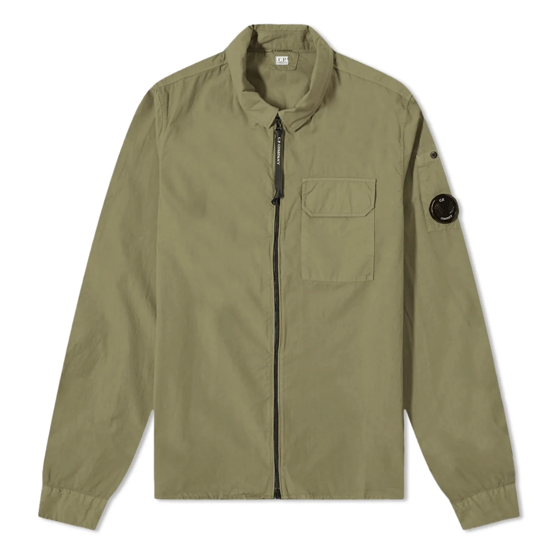 CP Company Zip Through Gabardine Overshirt - 648 Brnz Grn - Escape Menswear