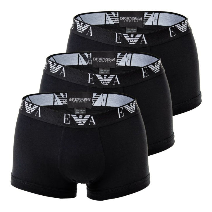 Emporio Armani 3-Pack Monogram Trunks - Black - Escape Menswear