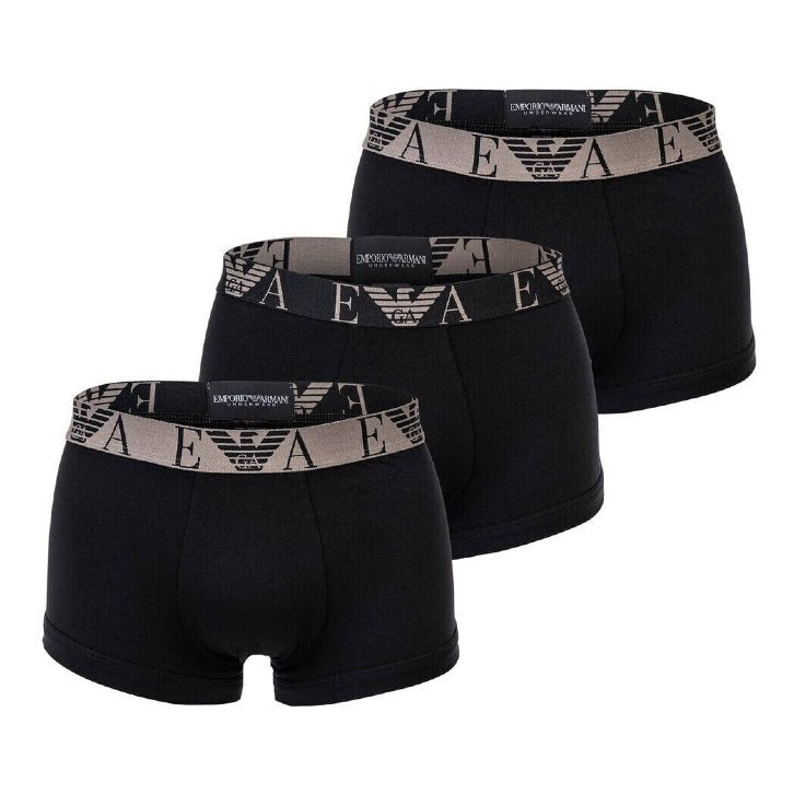 Emporio Armani 3-Pack Monogram Trunks - Black Gry - Escape Menswear