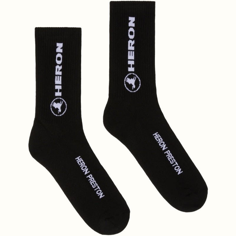 Heron Preston Long Logo Cotton Socks - Black/White - Escape Menswear