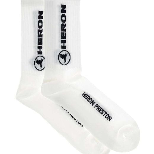 Heron Preston Long Logo Cotton Socks - White/Black - Escape Menswear