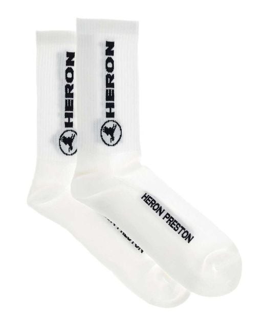 Heron Preston Long Logo Cotton Socks - White/Black - Escape Menswear