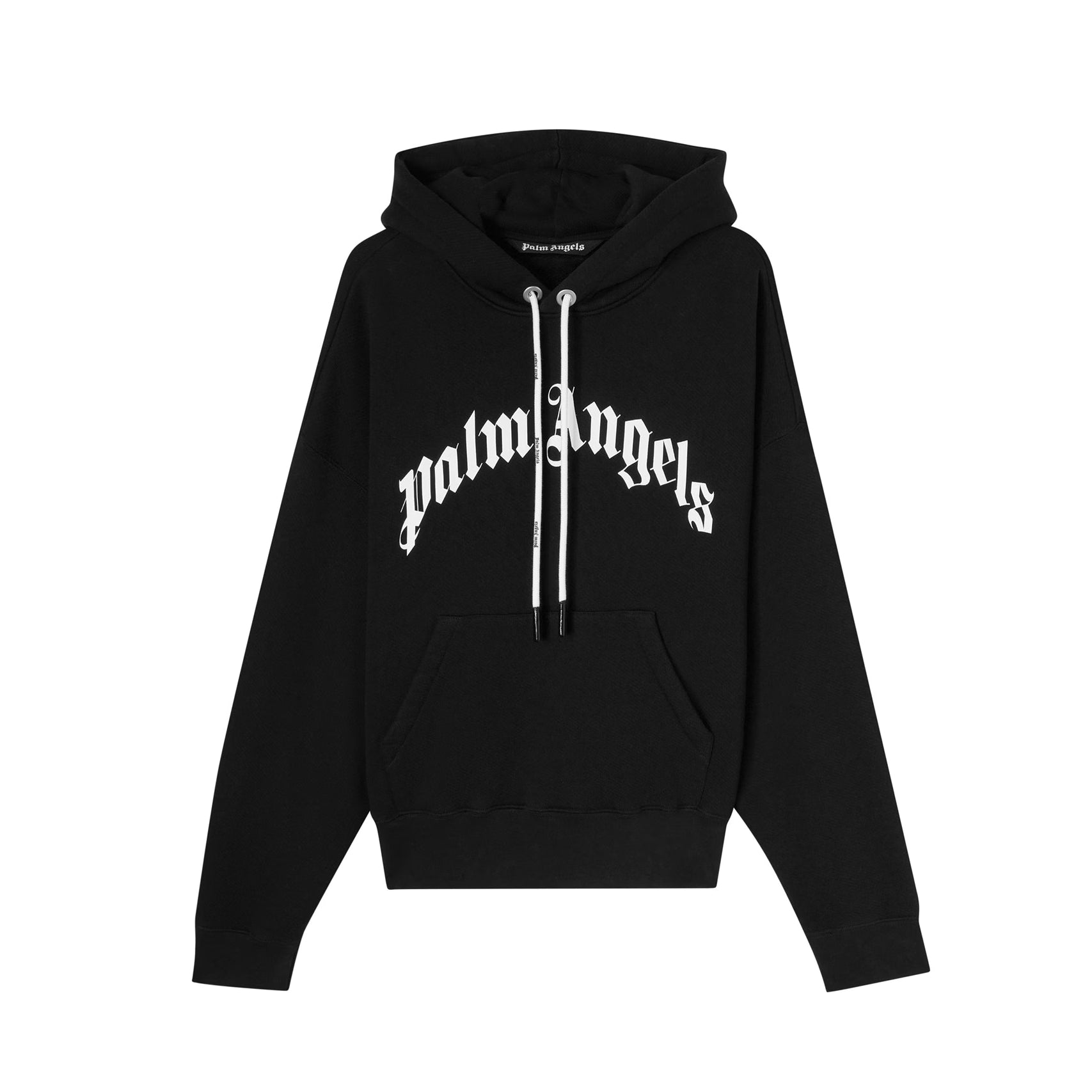 Palm Angels Curved Logo Hoodie - Black - Escape Menswear