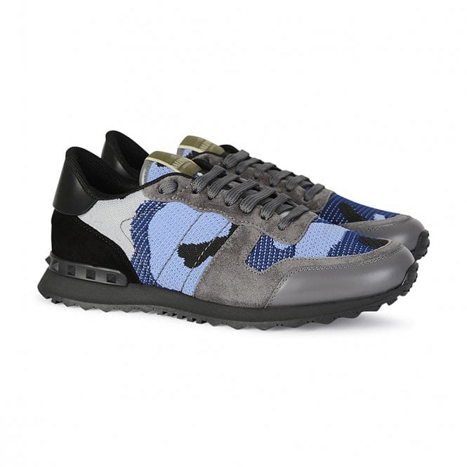 Valentino Camo Mesh Rockrunner Trainers - 2FM Blue - Escape Menswear