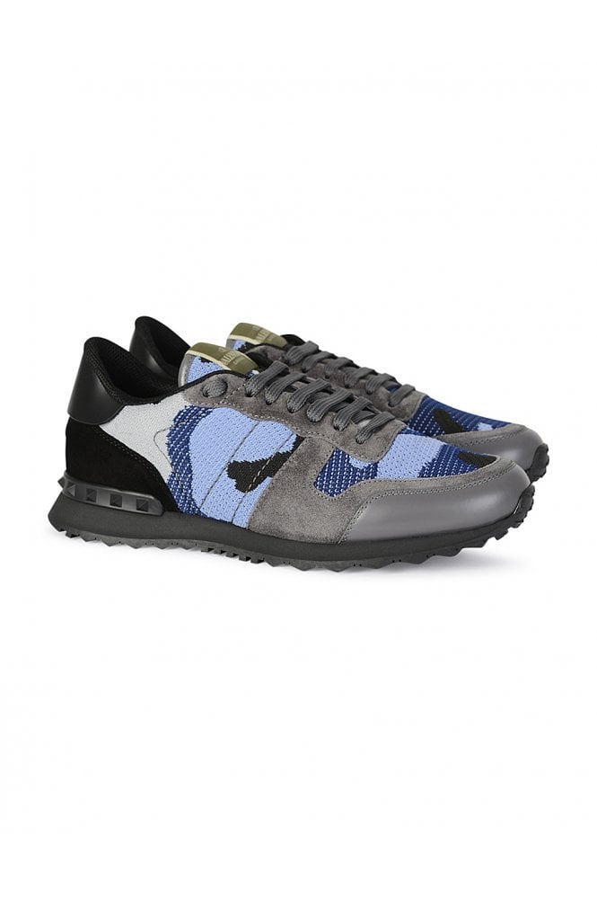 Valentino Camo Mesh Rockrunner Trainers - 2FM Blue - Escape Menswear