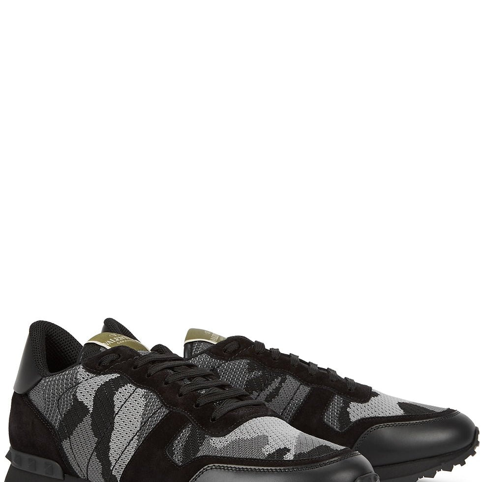Valentino Camo Mesh Rockrunner Trainers - 52V Black - Escape Menswear