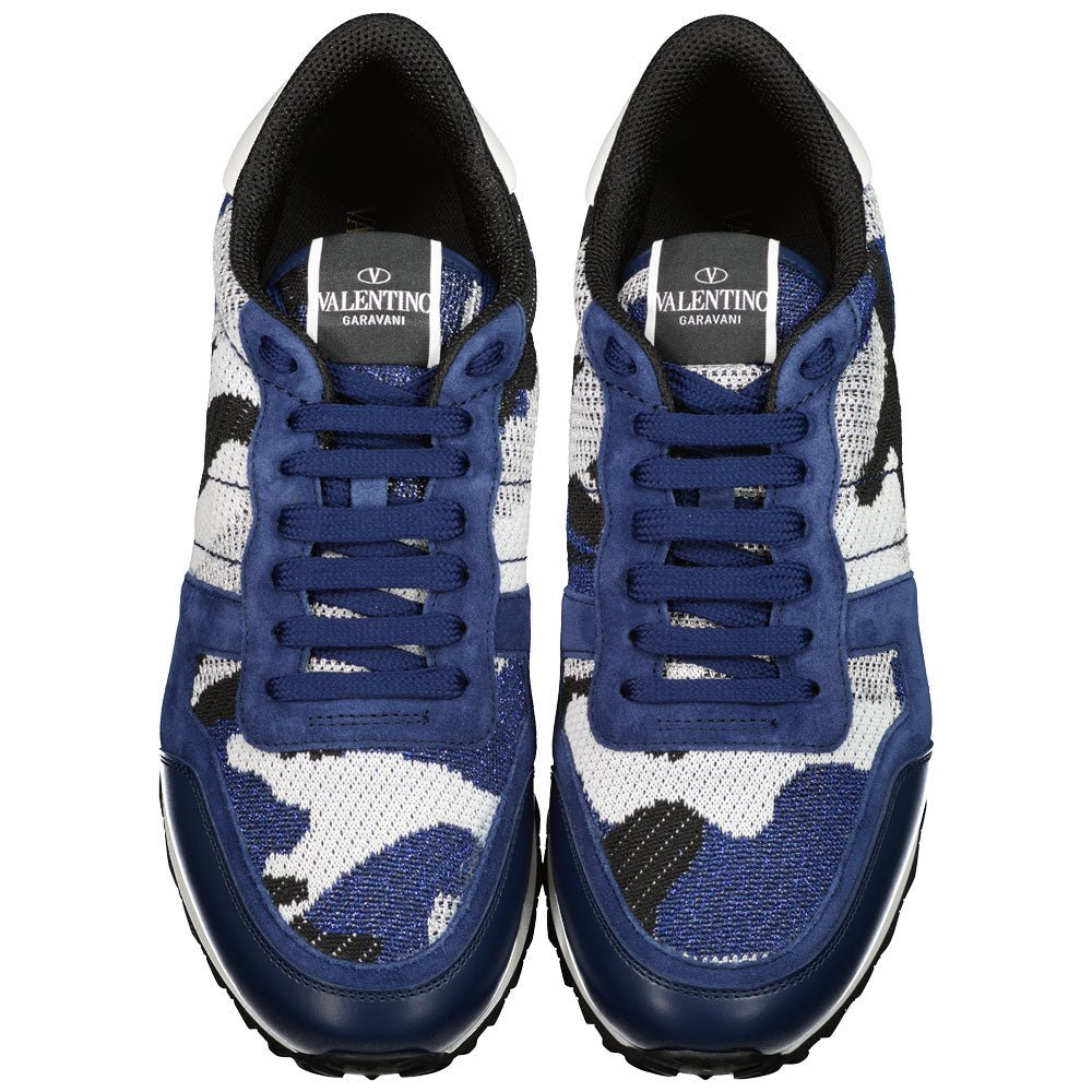 Valentino Camo Mesh Rockrunner Trainers - DE3 Blue/Silver - Escape Menswear