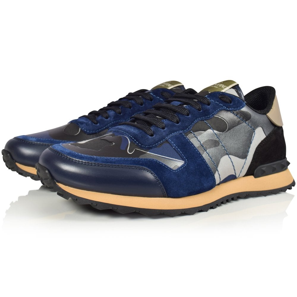 Valentino Camo Rockrunner Trainers - Blue/Black - Escape Menswear