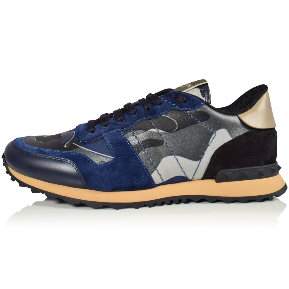 Valentino Camo Rockrunner Trainers - Blue/Black - Escape Menswear