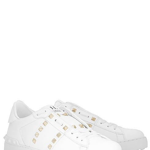 Valentino Rockstud Calfskin Leather Trainers - 0BO White - Escape Menswear