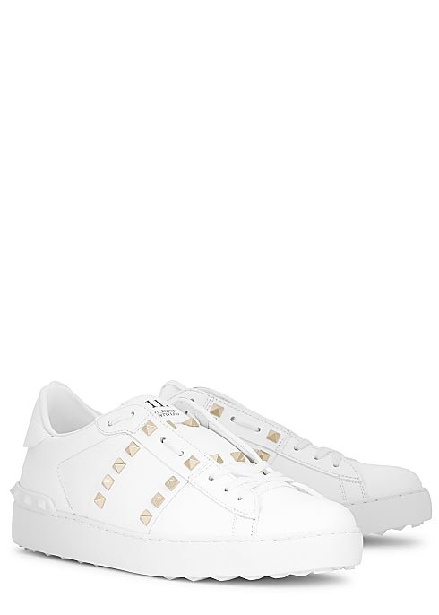 Valentino Rockstud Calfskin Leather Trainers - 0BO White - Escape Menswear