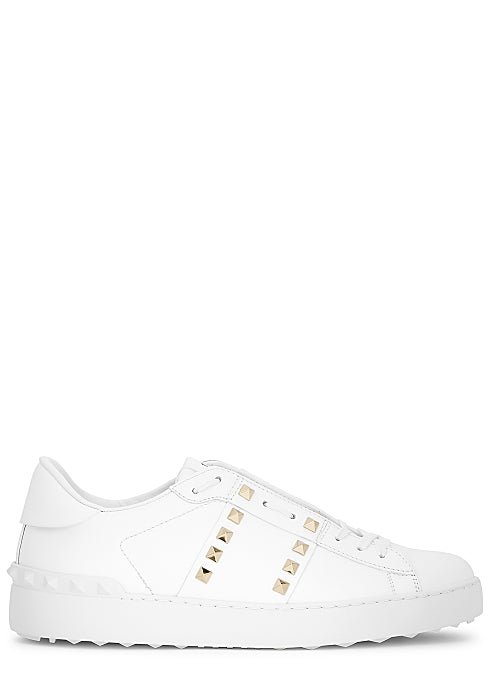 Valentino Rockstud Calfskin Leather Trainers - 0BO White - Escape Menswear