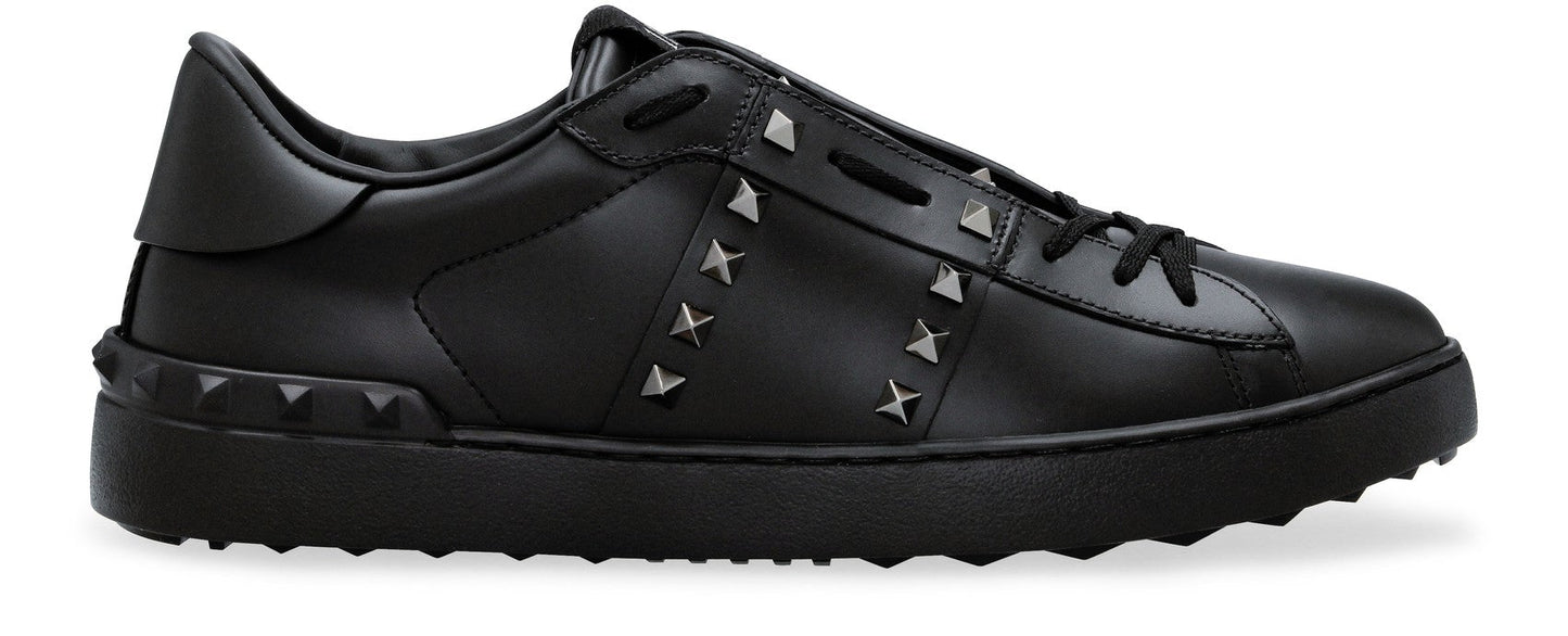 Valentino Rockstud Calfskin Leather Trainers - 0NO Black - Escape Menswear