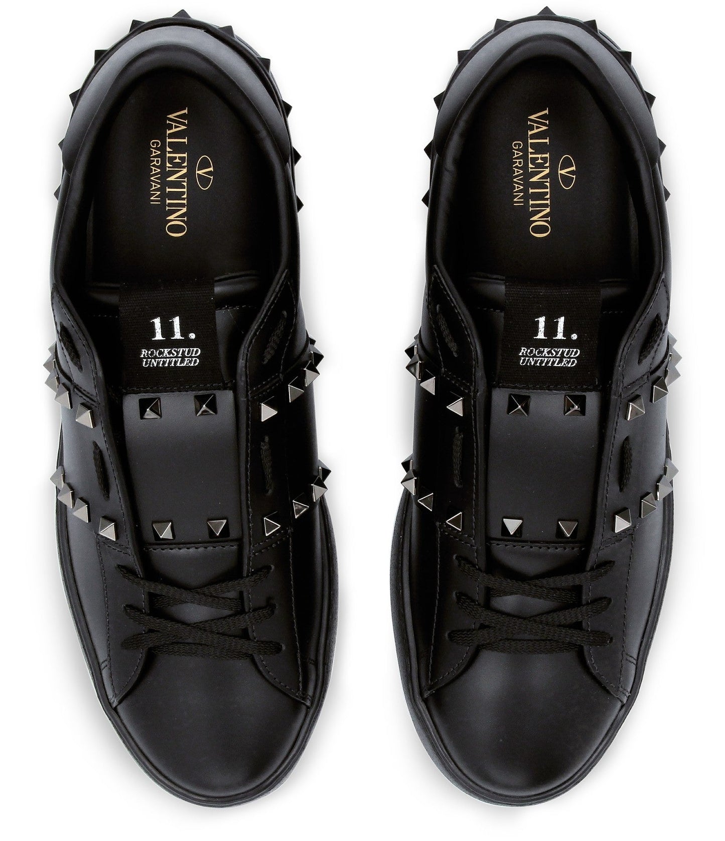 Valentino Rockstud Calfskin Leather Trainers - 0NO Black - Escape Menswear