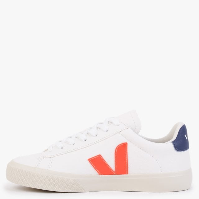 Veja Campo Chromefree Leather Trainers - White Orange Fluo Cobalt - Escape Menswear