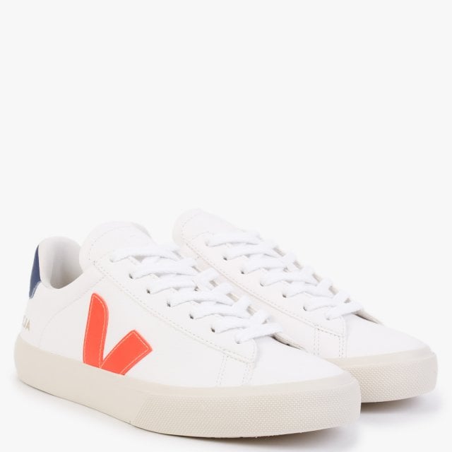 Veja Campo Chromefree Leather Trainers - White Orange Fluo Cobalt - Escape Menswear