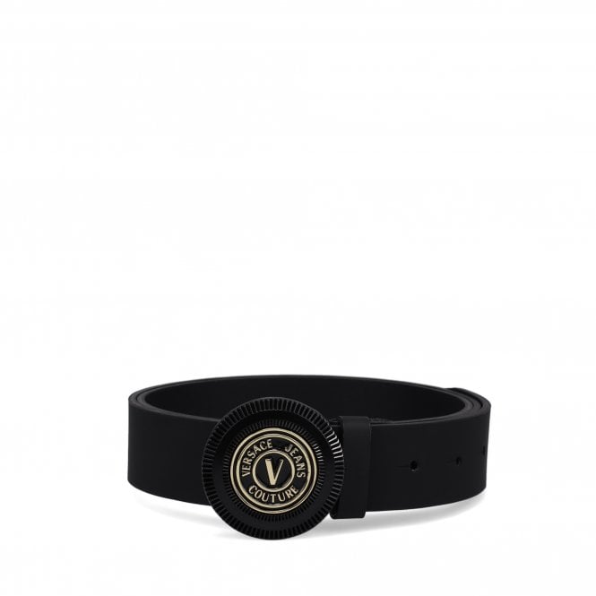 Versace Jeans Couture 73YA6F08 V-Emblem Leather Belt - Black - Escape Menswear