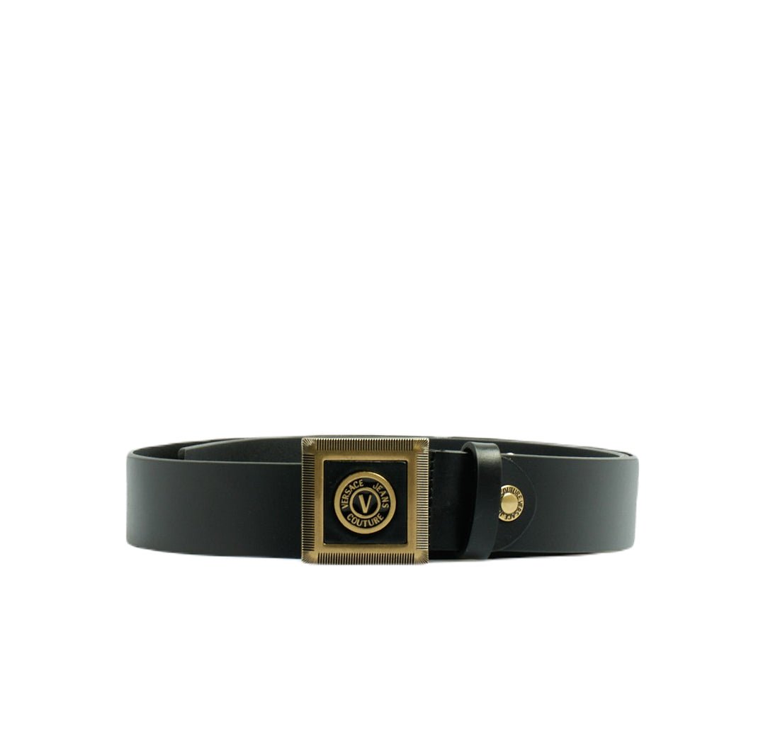 Versace Jeans Couture Logo Square Buckle Belt - Gold/Black - Escape Menswear