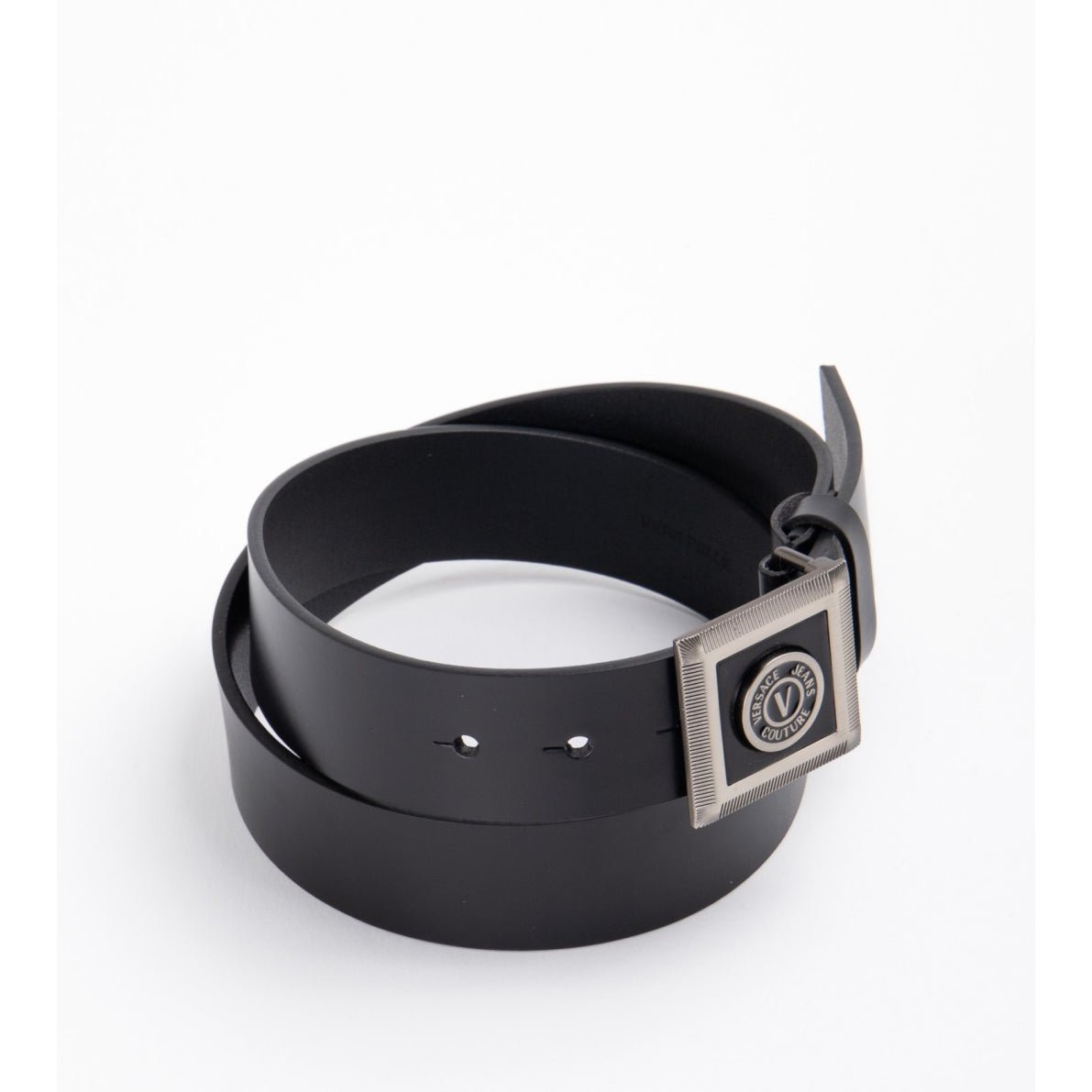 Versace Jeans Couture Logo Square Buckle Belt - Nickle/Black - Escape Menswear
