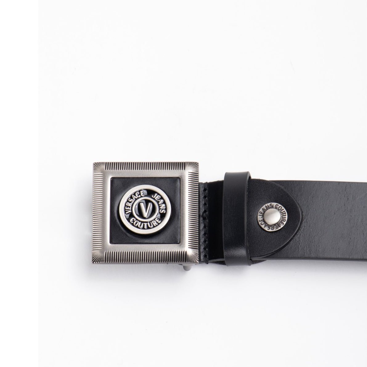 Versace Jeans Couture Logo Square Buckle Belt - Nickle/Black - Escape Menswear