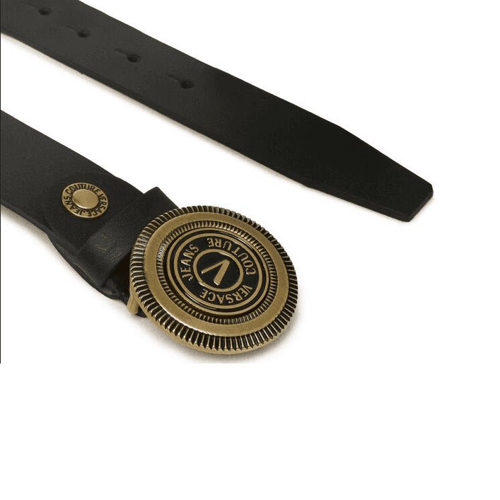 Versace Jeans Couture V Emblem Round Buckle Belt - Gold/Black - Escape Menswear