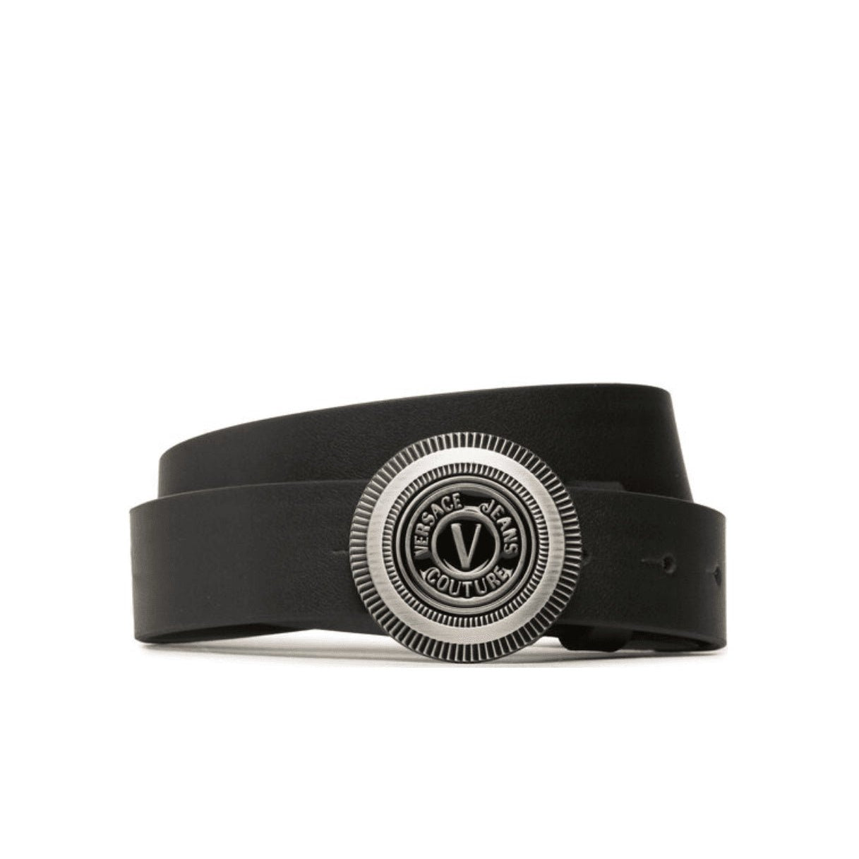 Versace Jeans Couture V Emblem Round Buckle Belt - Silver/Black - Escape Menswear