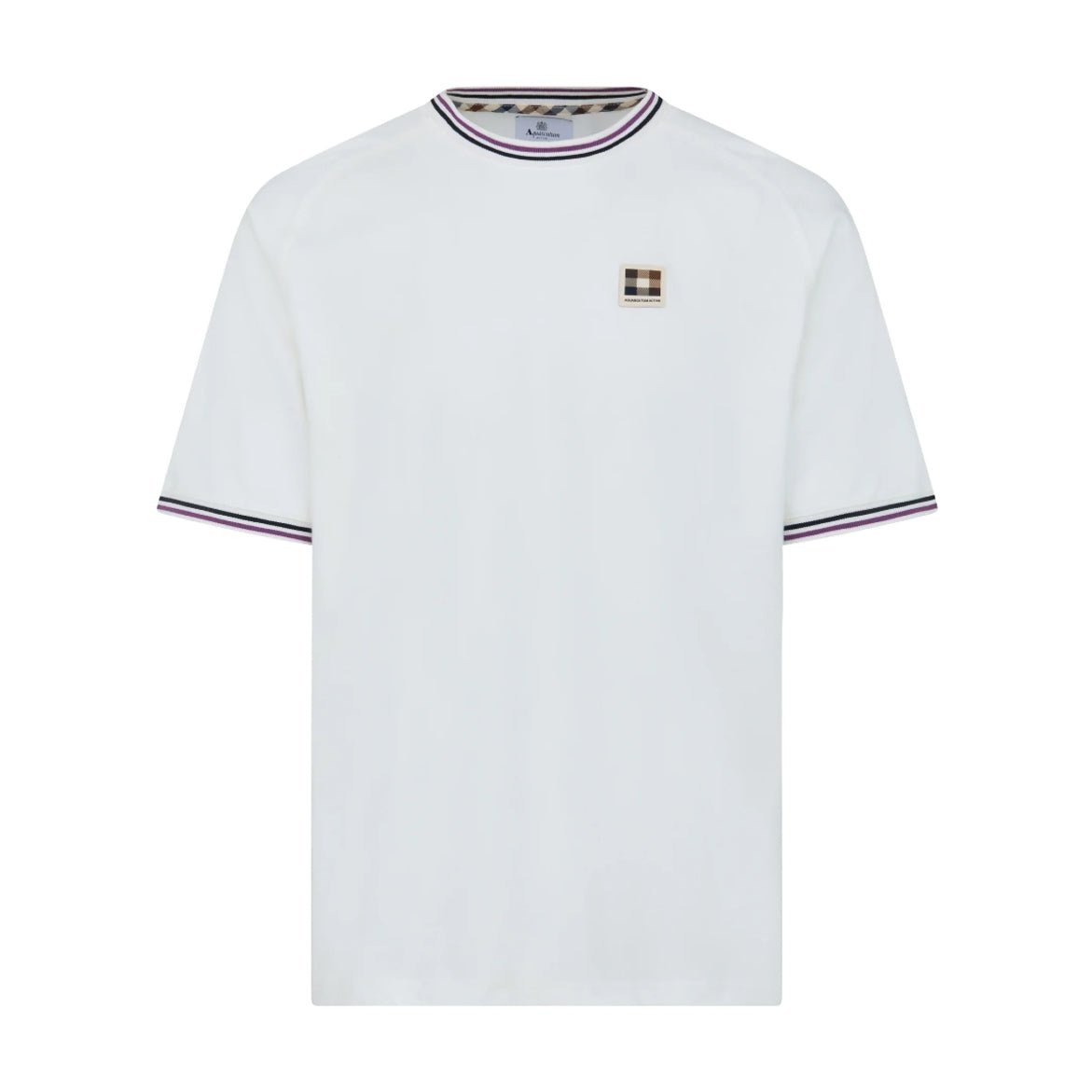 Aquascutum Stripes Piquet T-Shirt - 02 Old White - Escape Menswear