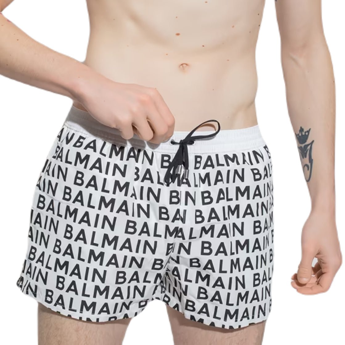 Balmain A/O Swim Short - White/Blk - Escape Menswear