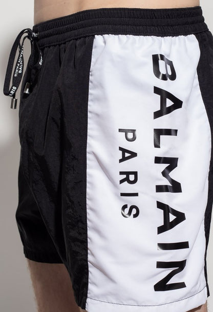 Balmain Side Band Logo Swim Short - Black - Escape Menswear