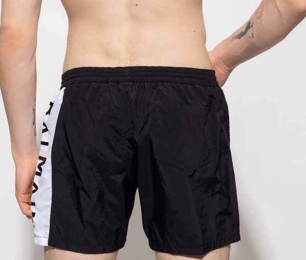 Balmain Side Band Logo Swim Short - Black - Escape Menswear