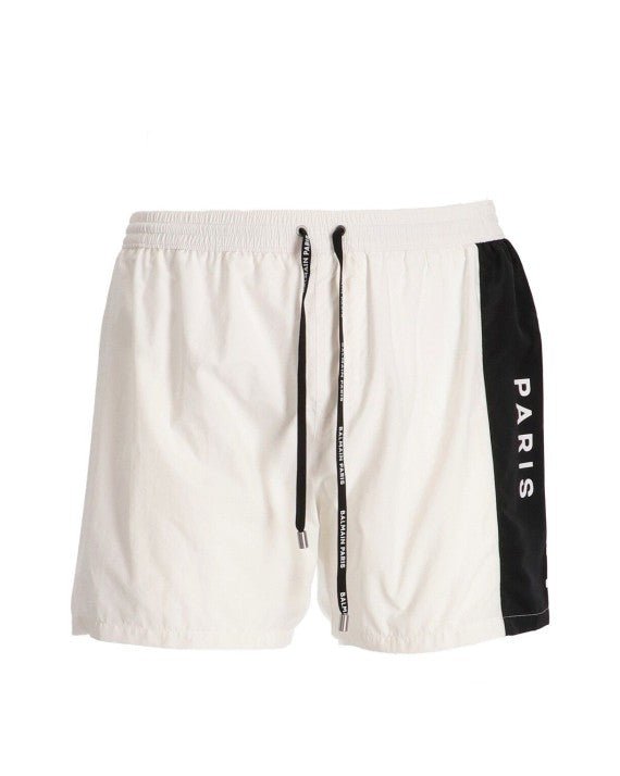 Balmain Side Band Logo Swim Short - White - Escape Menswear