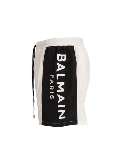 Balmain Side Band Logo Swim Short - White - Escape Menswear