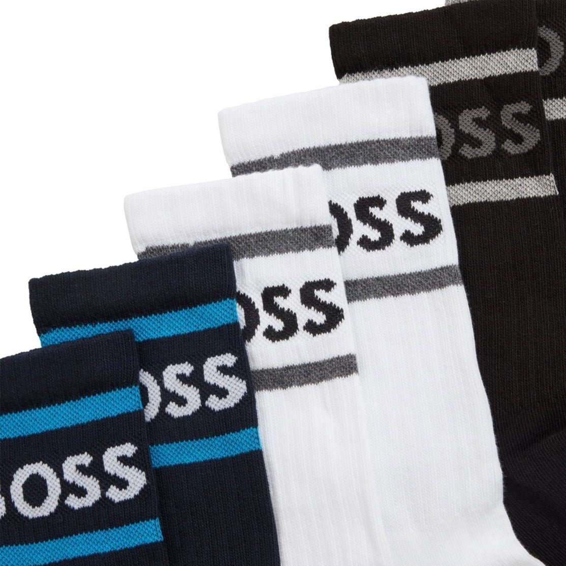 Boss Black 3Pack Rib Stripe Socks - White/Navy/Black - Escape Menswear