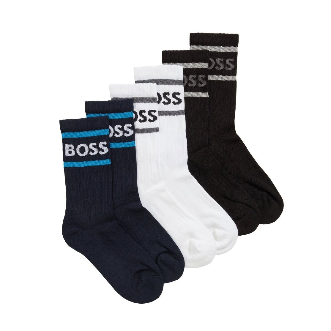 Boss Black 3Pack Rib Stripe Socks - White/Navy/Black - Escape Menswear