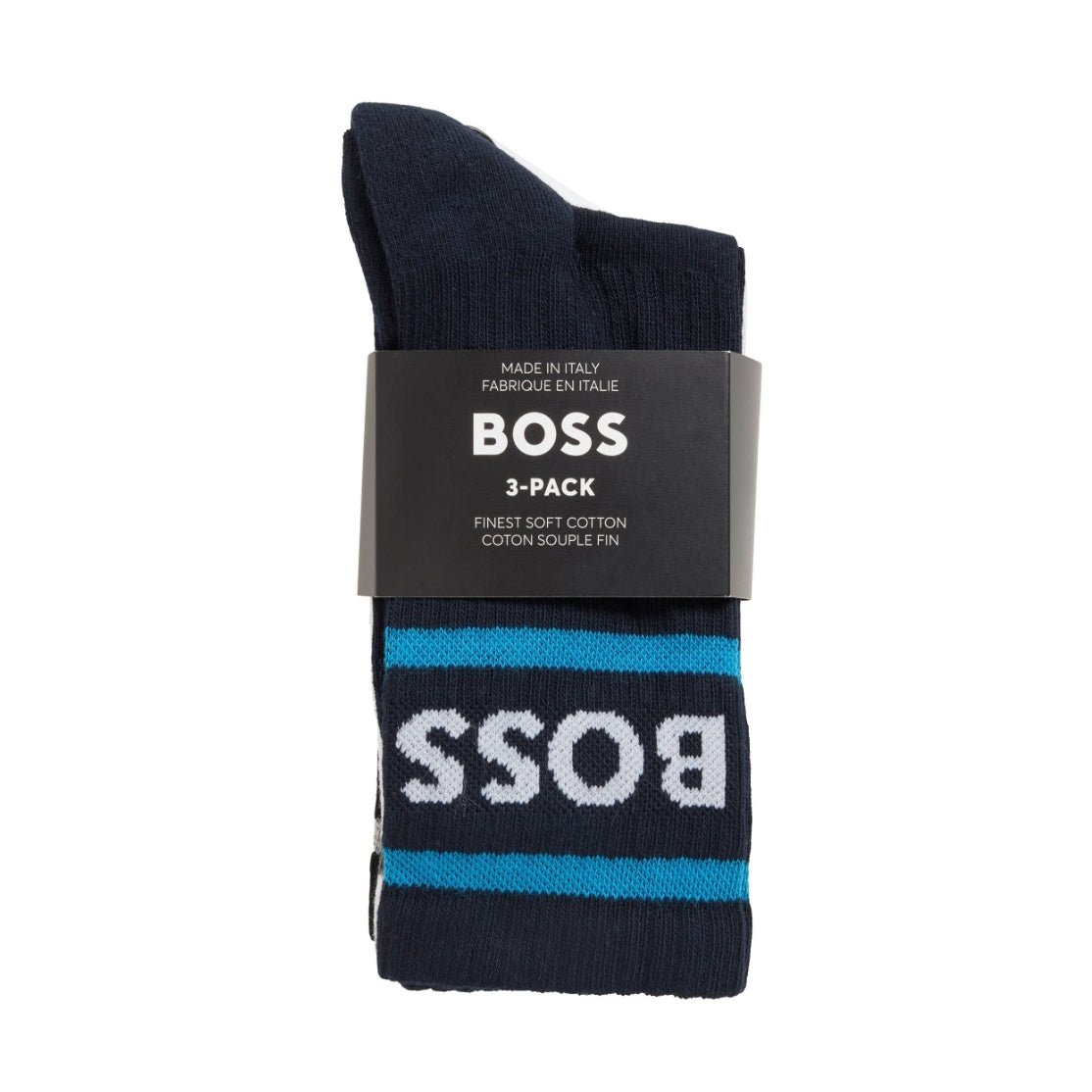 Boss Black 3Pack Rib Stripe Socks - White/Navy/Black - Escape Menswear