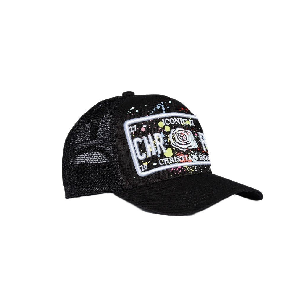Christian Rose Iconic II Plate Trucker Cap - Black Paint Splat - Escape Menswear