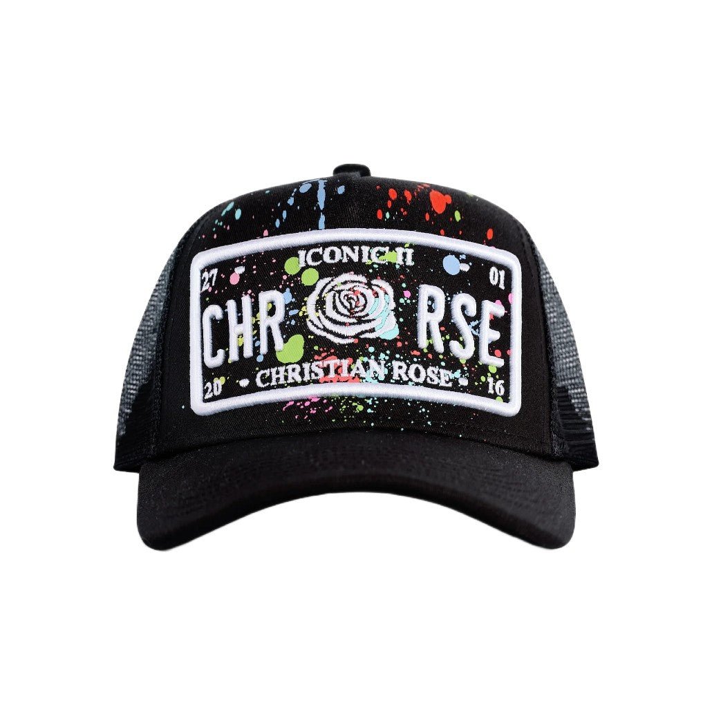 Christian Rose Iconic II Plate Trucker Cap - Black Paint Splat - Escape Menswear